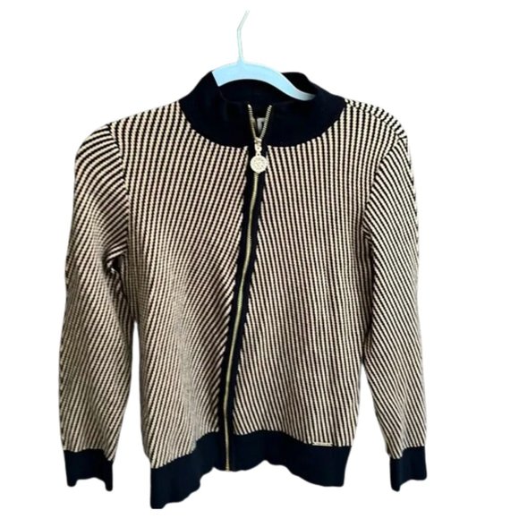 Anne Klein tan and brown zip up jacket - Picture 1 of 6